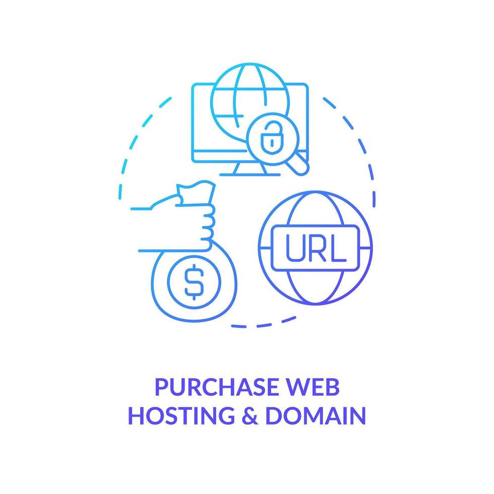 Purchase web hosting and domain blue gradient concept icon. Online service. Create website. Internet address abstract idea thin line illustration. Isolated outline drawing vector