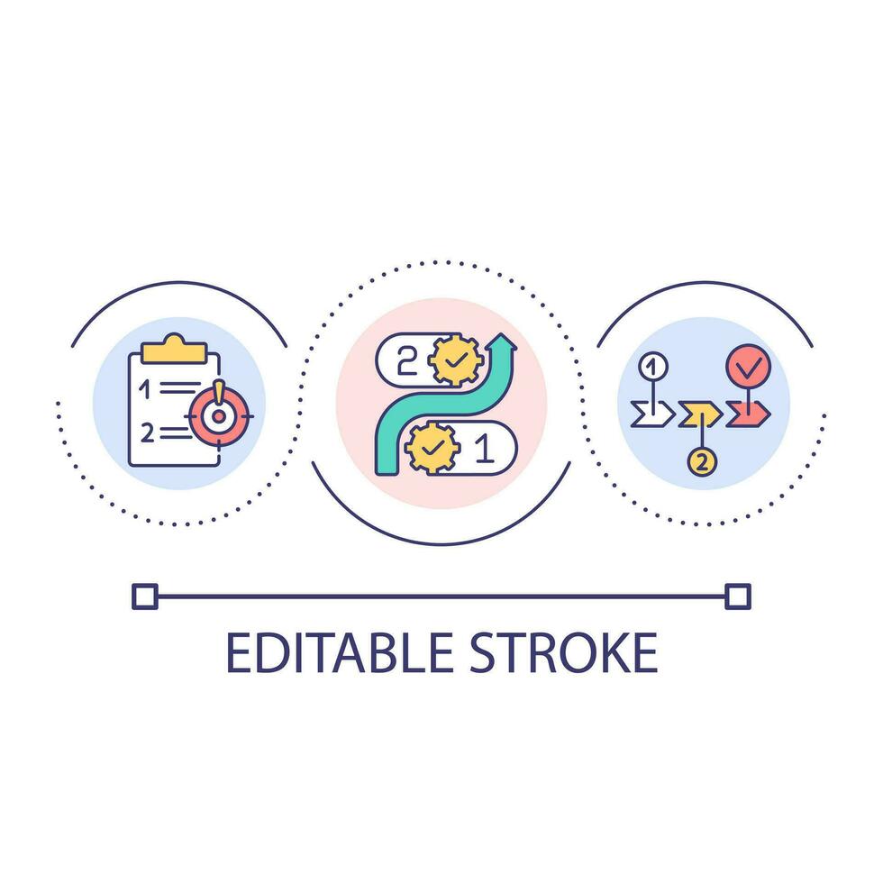 Improve strategy loop concept icon. Check problems. Develop workflow process. Optimization abstract idea thin line illustration. Isolated outline drawing. Editable stroke vector