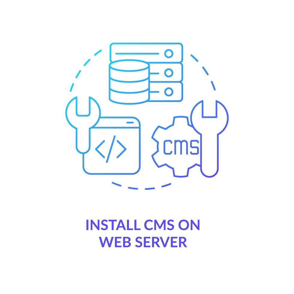 Install CMS on web server blue gradient concept icon. Site adjusting. Building website. Setting database abstract idea thin line illustration. Isolated outline drawing vector