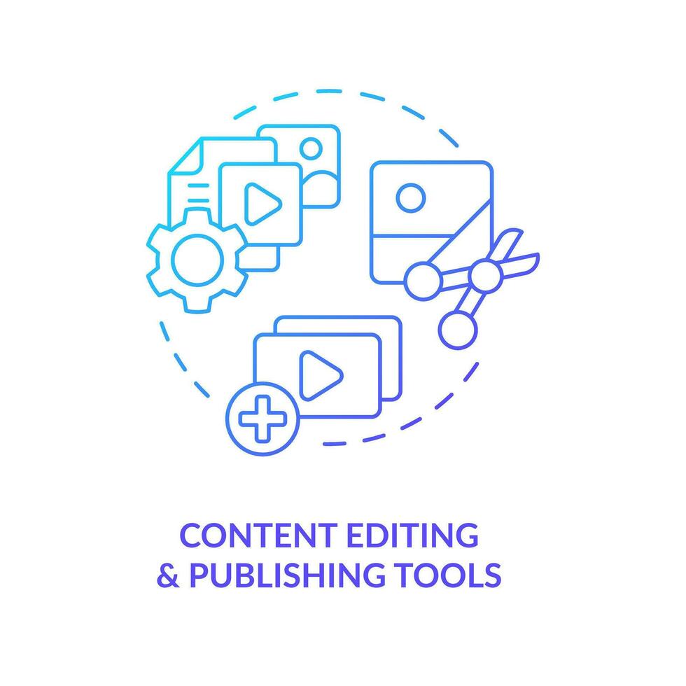 Content editing and publishing tools blue gradient concept icon. CMS functionalities. Digital tools abstract idea thin line illustration. Isolated outline drawing vector