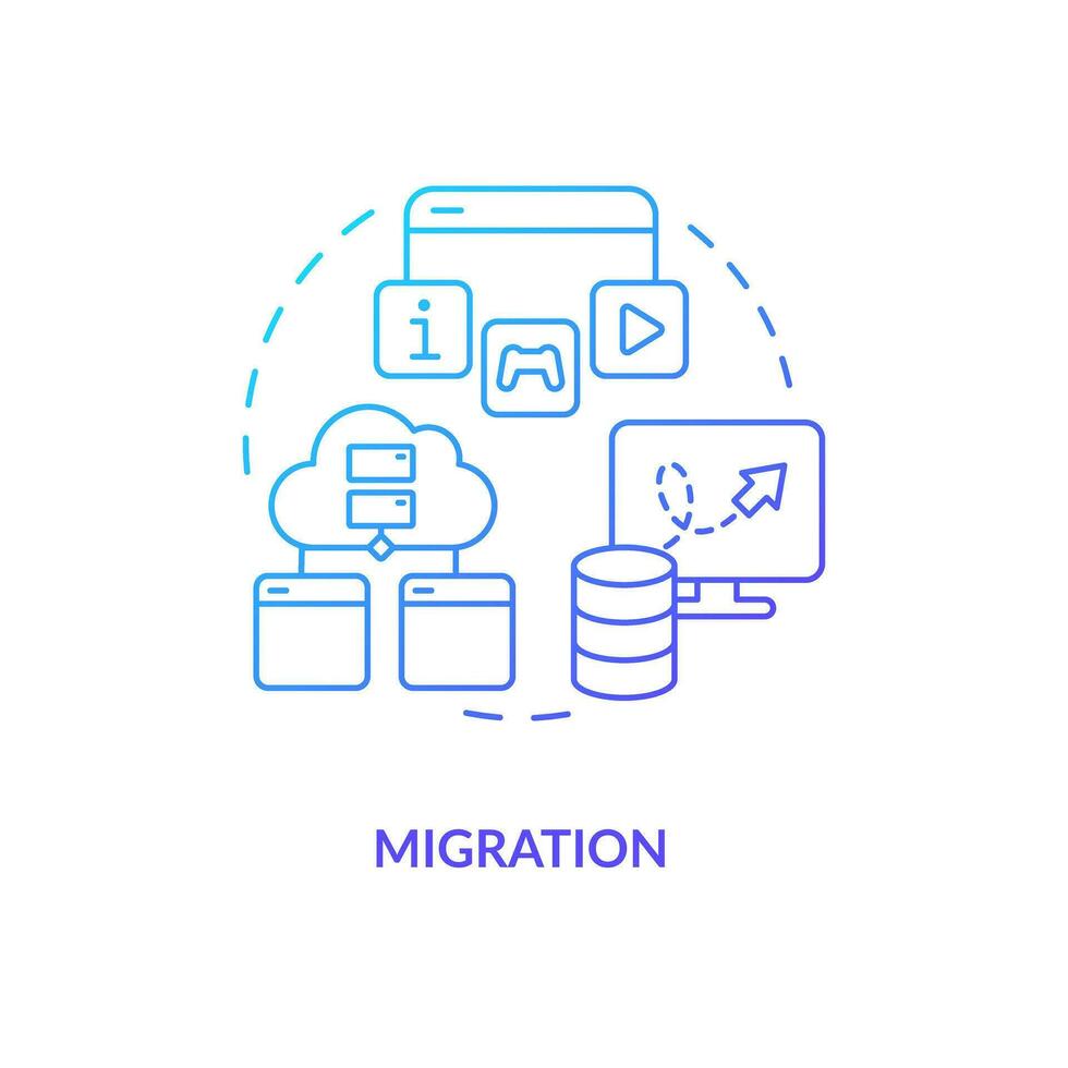 migración azul degradado concepto icono. moverse sitio web a nuevo plataforma. digital integridad. datos transferir resumen idea Delgado línea ilustración. aislado contorno dibujo vector