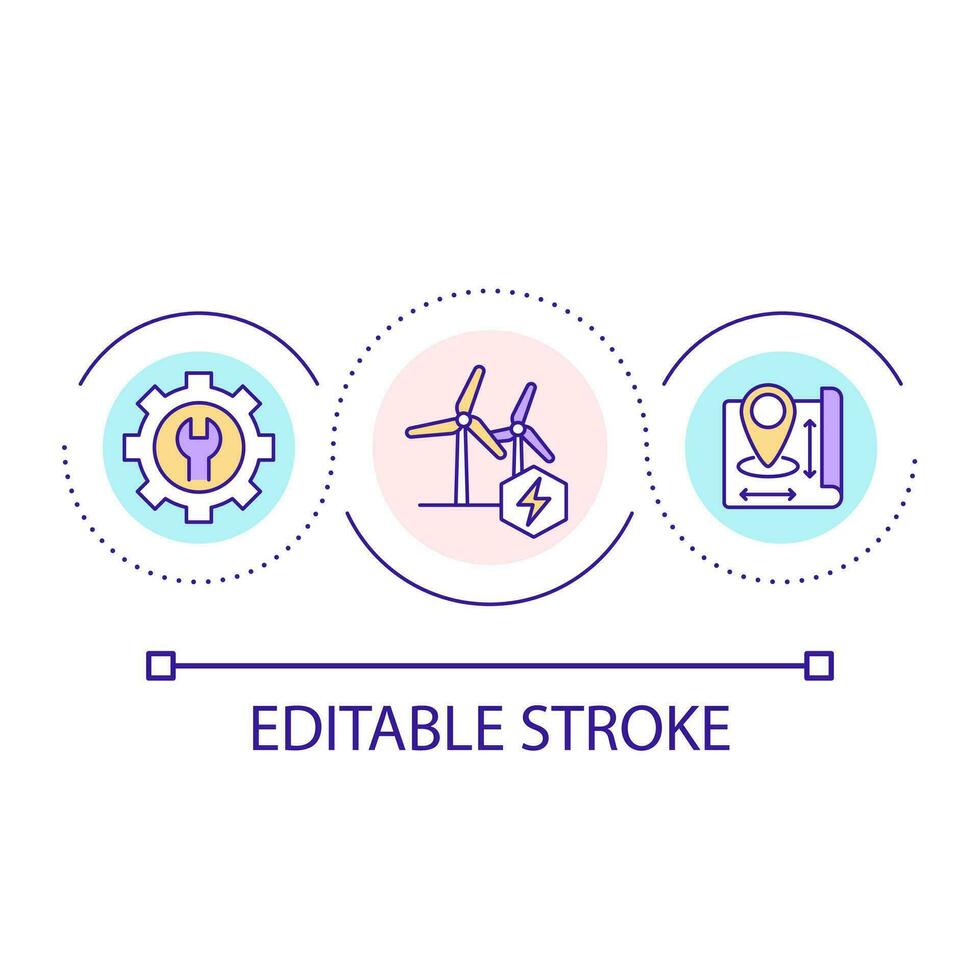 renovable energía molinos de viento lazo concepto icono. viento turbina ubicación. sostenible poder resumen idea Delgado línea ilustración. aislado contorno dibujo. editable carrera vector