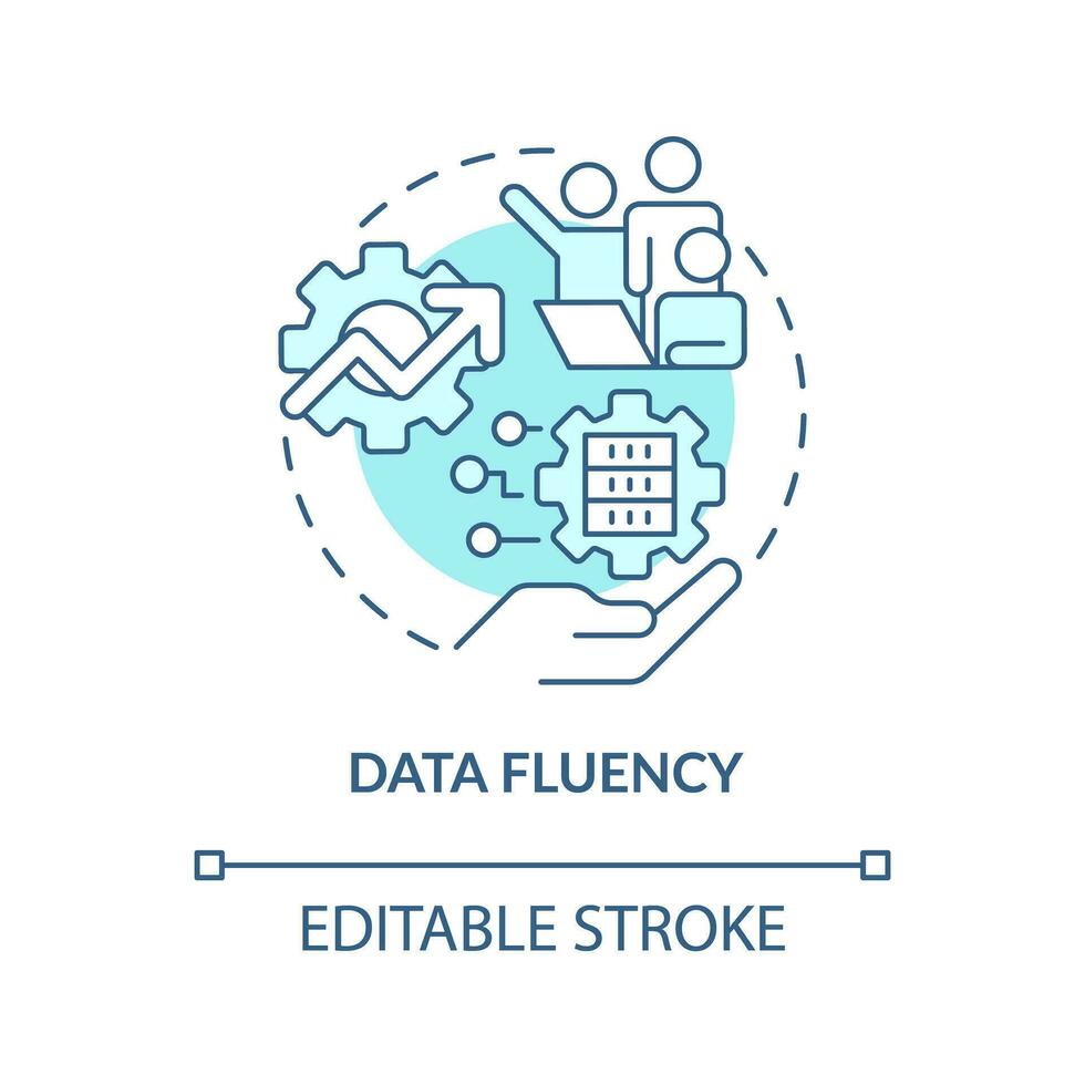 Data fluency turquoise concept icon. Improve workflow. ICT literacy level abstract idea thin line illustration. Isolated outline drawing. Editable stroke vector
