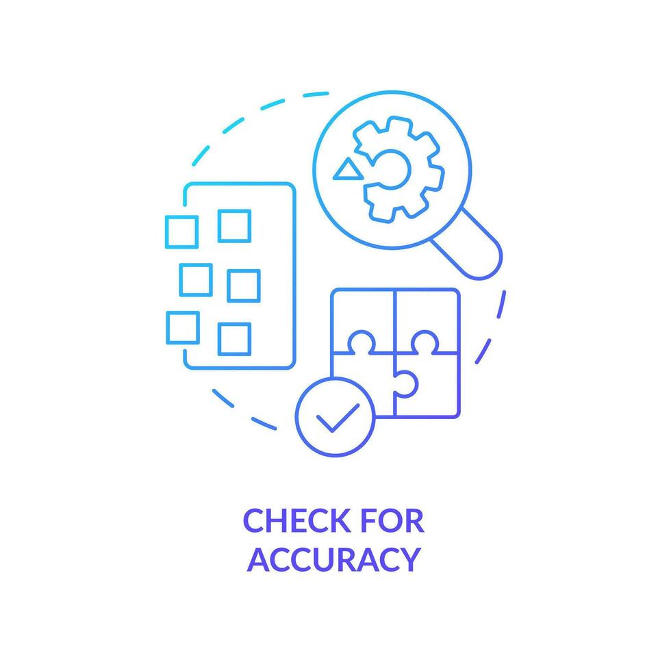 Check for accuracy blue gradient concept icon. Audit CMS. Digital business tools. Test performance abstract idea thin line illustration. Isolated outline drawing vector