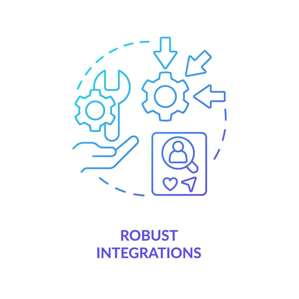 Robust integrations blue gradient concept icon. Analyzing content tools. CMS aspects. Social media abstract idea thin line illustration. Isolated outline drawing vector