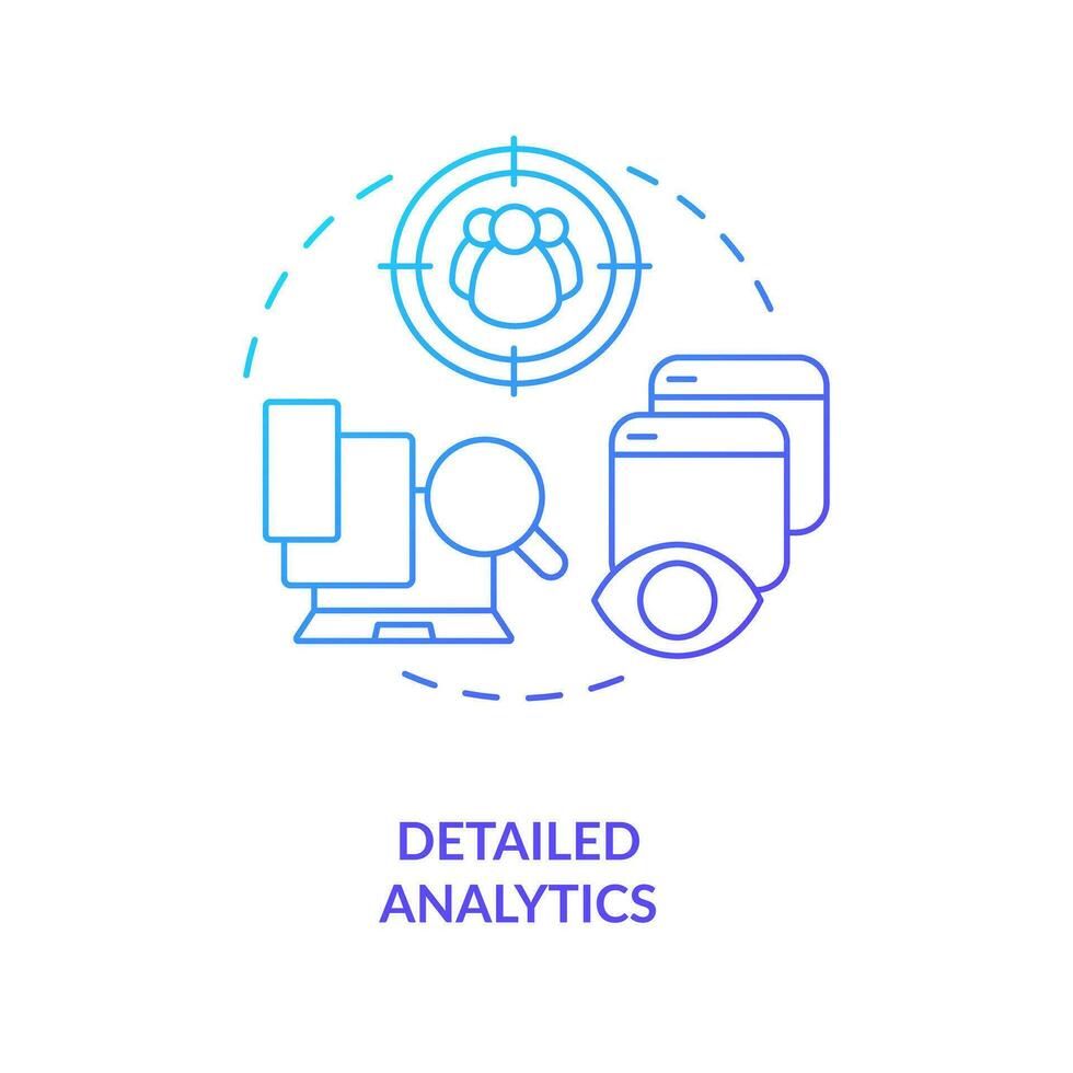 Detailed analytics blue gradient concept icon. Target audience data. User behavior. Marketing research abstract idea thin line illustration. Isolated outline drawing vector