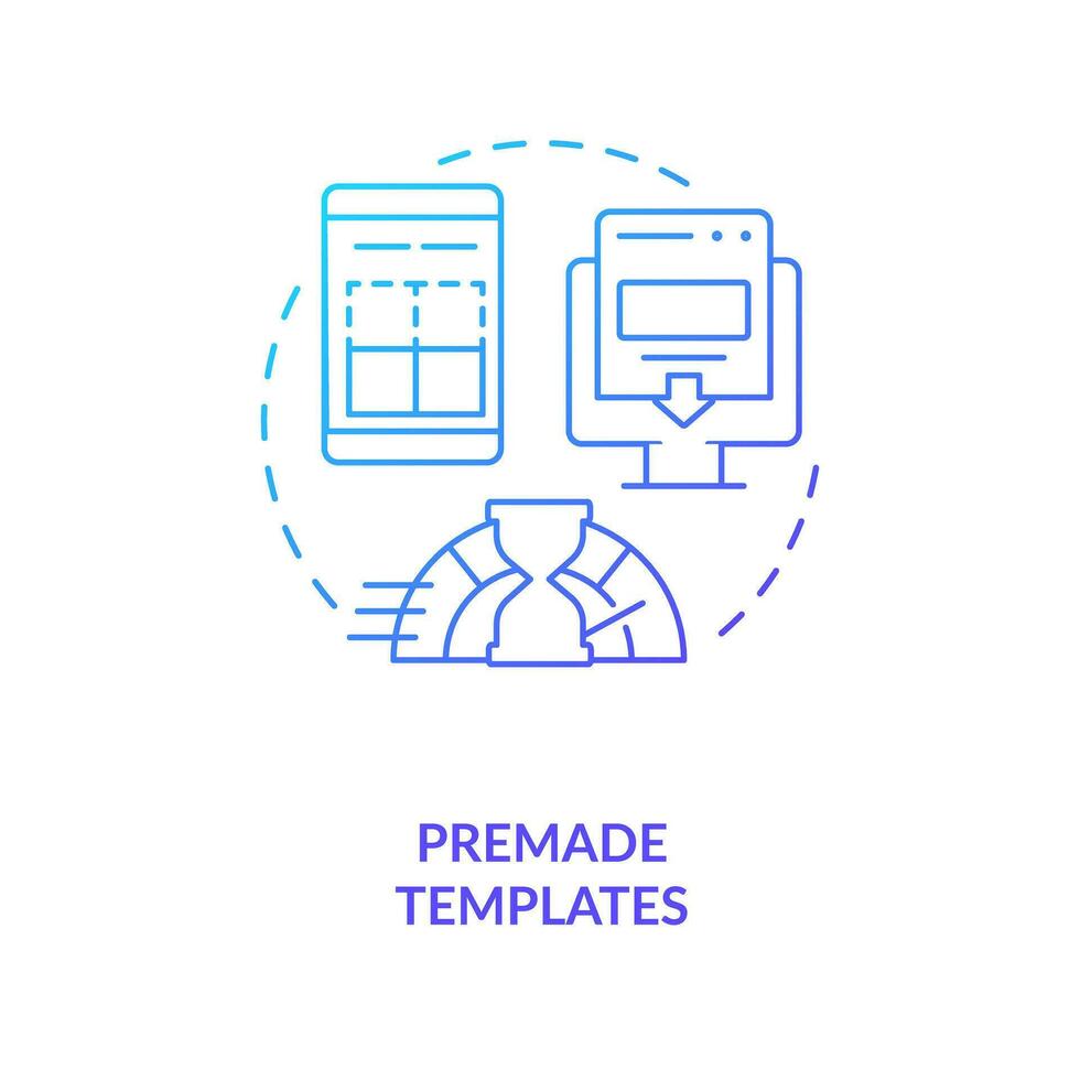 Premade templates blue gradient concept icon. Optimizing workflow. Building website. CMS feature abstract idea thin line illustration. Isolated outline drawing vector