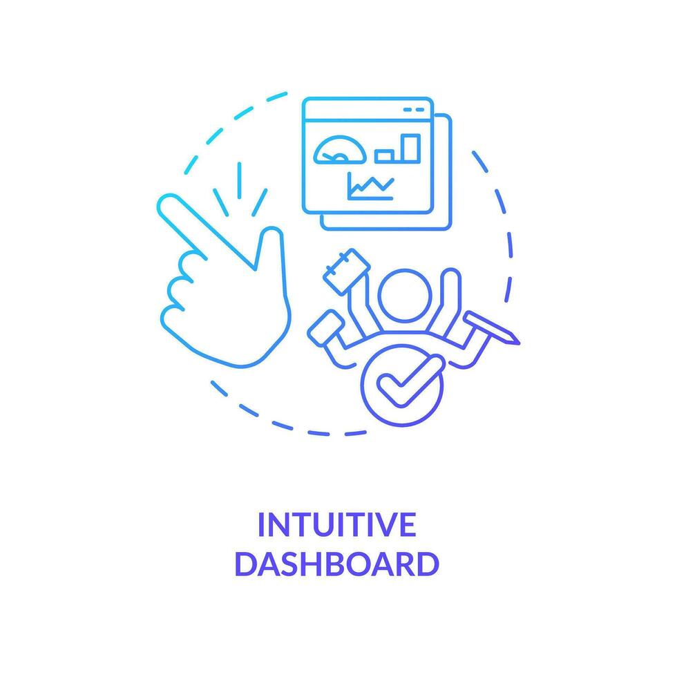 Intuitive dashboard blue gradient concept icon. Simple to use. Easy to learn interface. CMS usability abstract idea thin line illustration. Isolated outline drawing vector