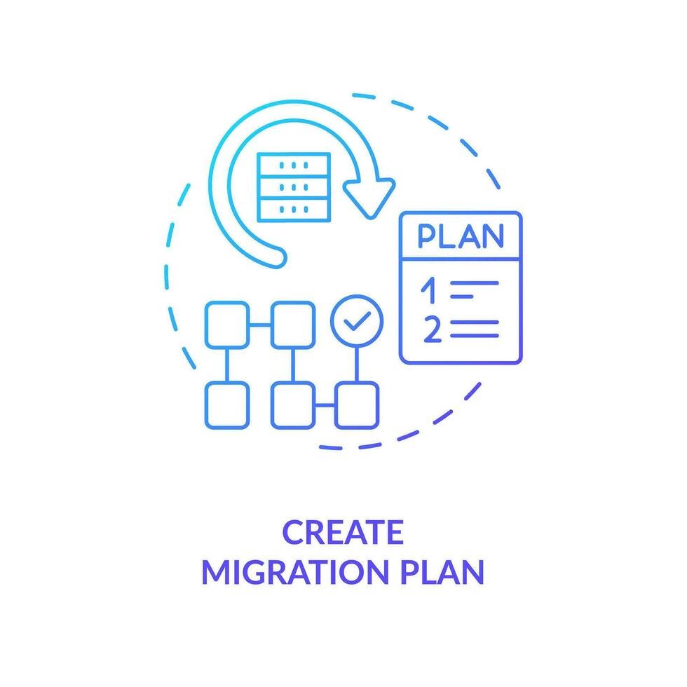 Create migration plan blue gradient concept icon. Moving website to new platform. Change CMS. Data transfer abstract idea thin line illustration. Isolated outline drawing vector
