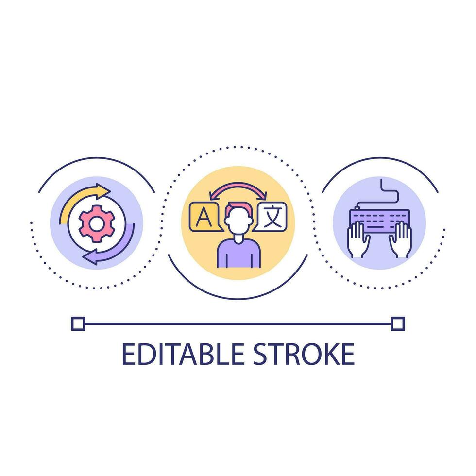 Freelance translator job loop concept icon. Remote workplace. Distance work. Multiple languages abstract idea thin line illustration. Isolated outline drawing. Editable stroke vector