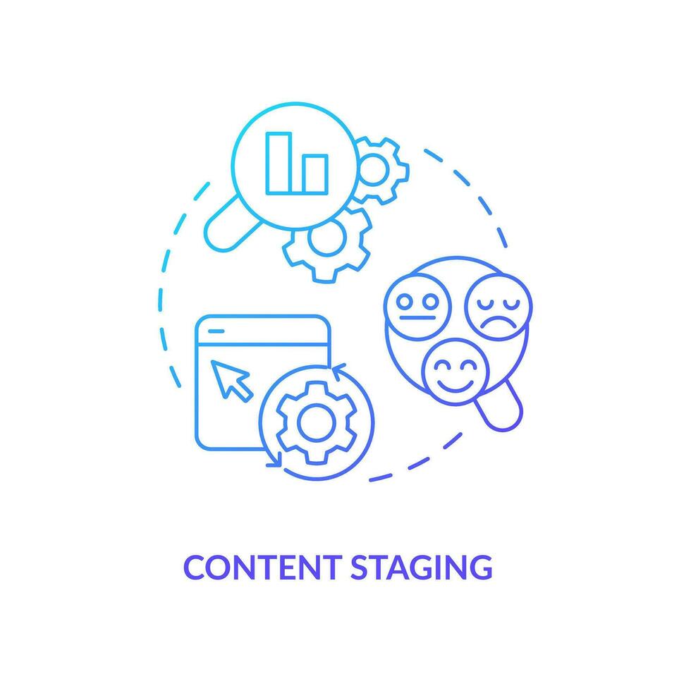 Content staging blue gradient concept icon. Review before publishing. Test posting version. CMS feature abstract idea thin line illustration. Isolated outline drawing vector