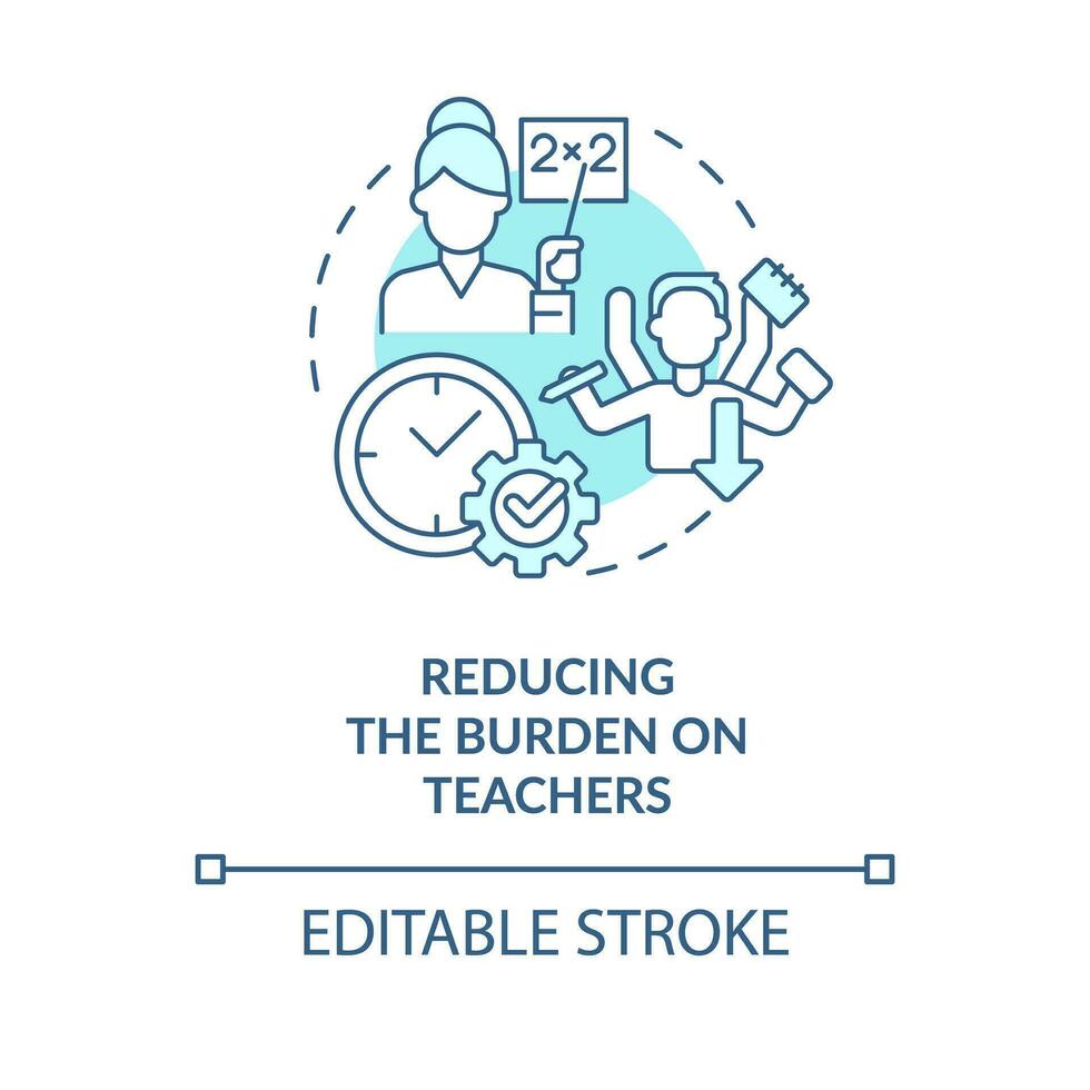 Reducing burden on teachers turquoise concept icon. ICT benefit in education abstract idea thin line illustration. Isolated outline drawing. Editable stroke vector