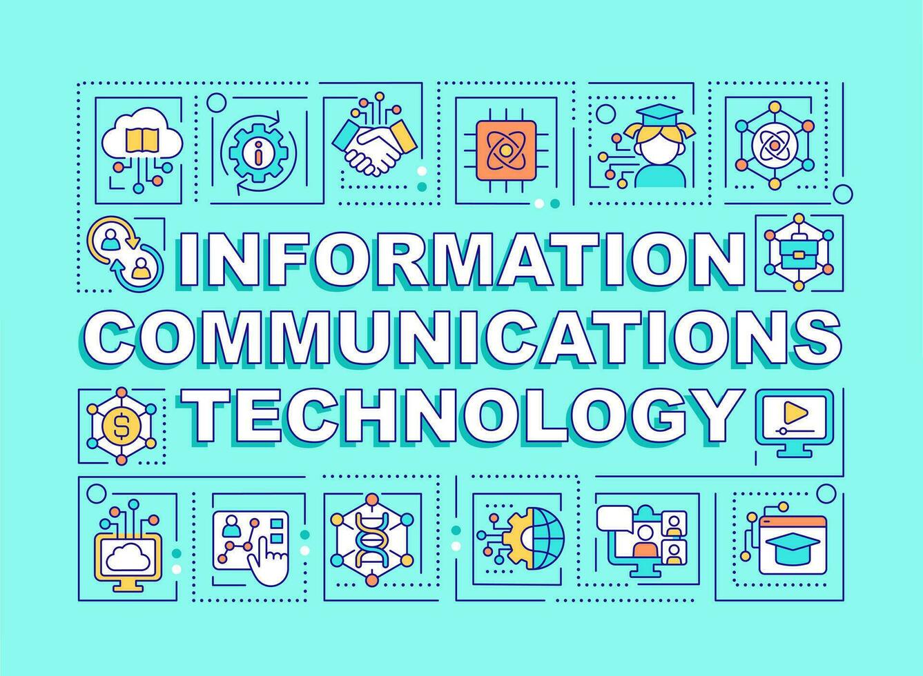 información comunicación tecnología palabra conceptos menta verde bandera. infografia con editable íconos en color antecedentes. aislado tipografía. vector ilustración con texto