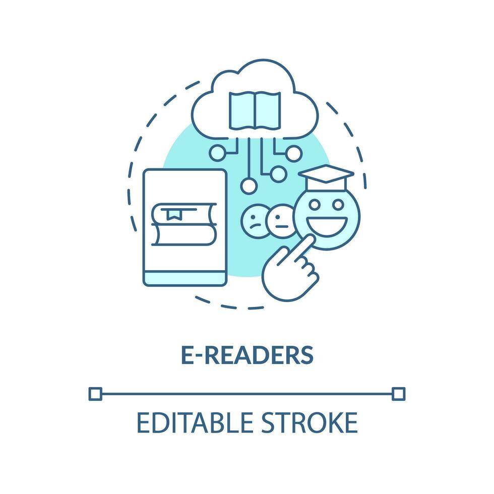 E readers turquoise concept icon. Digital books. Educational application of ICT abstract idea thin line illustration. Isolated outline drawing. Editable stroke vector