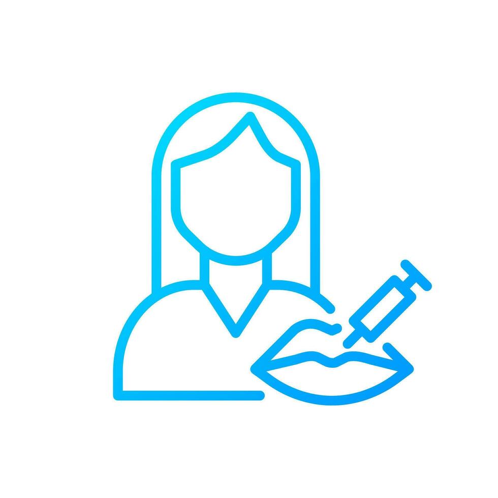 Cosmetic services pixel perfect gradient linear vector icon. Aesthetic medicine service. Lip injection to add volume. Thin line color symbol. Modern style pictogram. Vector isolated outline drawing