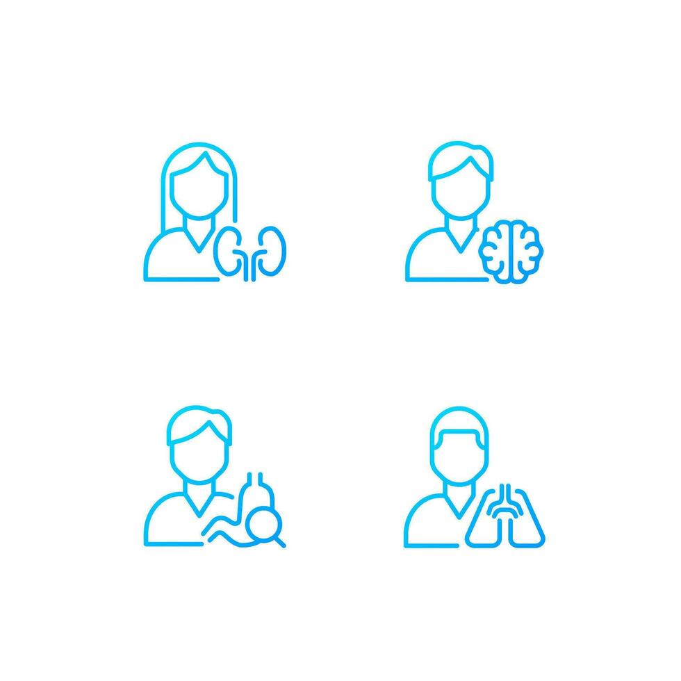Internal organs treatment pixel perfect gradient linear vector icons set. Pulmonology, nephrology. Healthcare. Thin line contour symbol designs bundle. Isolated outline illustrations collection