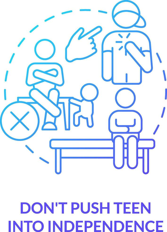 Do not push teen into independence blue gradient concept icon. Peaceful child parenting tip abstract idea thin line illustration. Isolated outline drawing vector