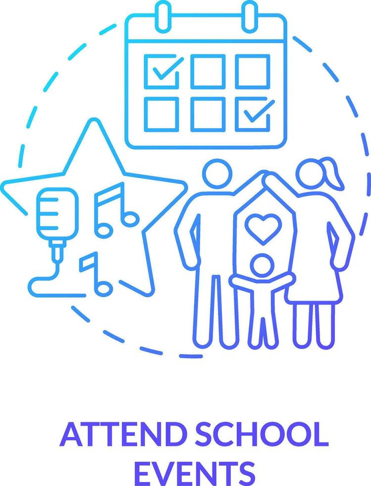 Attend school events blue gradient concept icon. Schedule visiting. Promoting self esteem in teens abstract idea thin line illustration. Isolated outline drawing vector