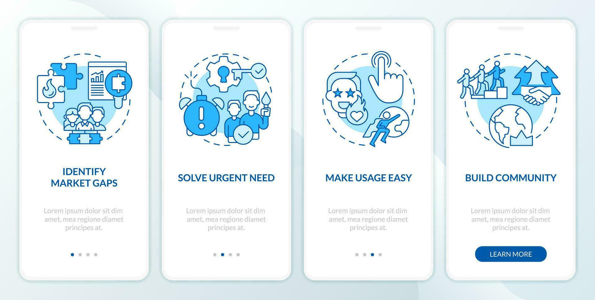 Become trendsetter blue onboarding mobile app screen. Market trend walkthrough 4 steps editable graphic instructions with linear concepts. UI, UX, GUI template vector