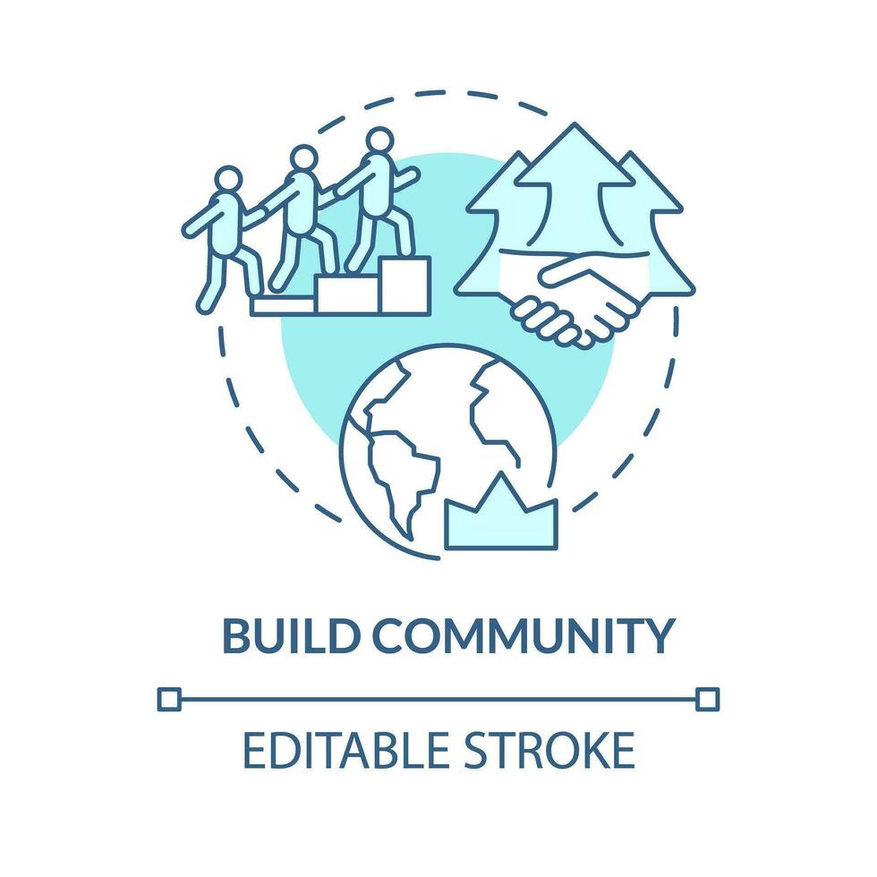 Build community turquoise concept icon. Word of mouth marketing. Brand awareness. Public relation. Customer engagement abstract idea thin line illustration. Isolated outline drawing. Editable stroke vector