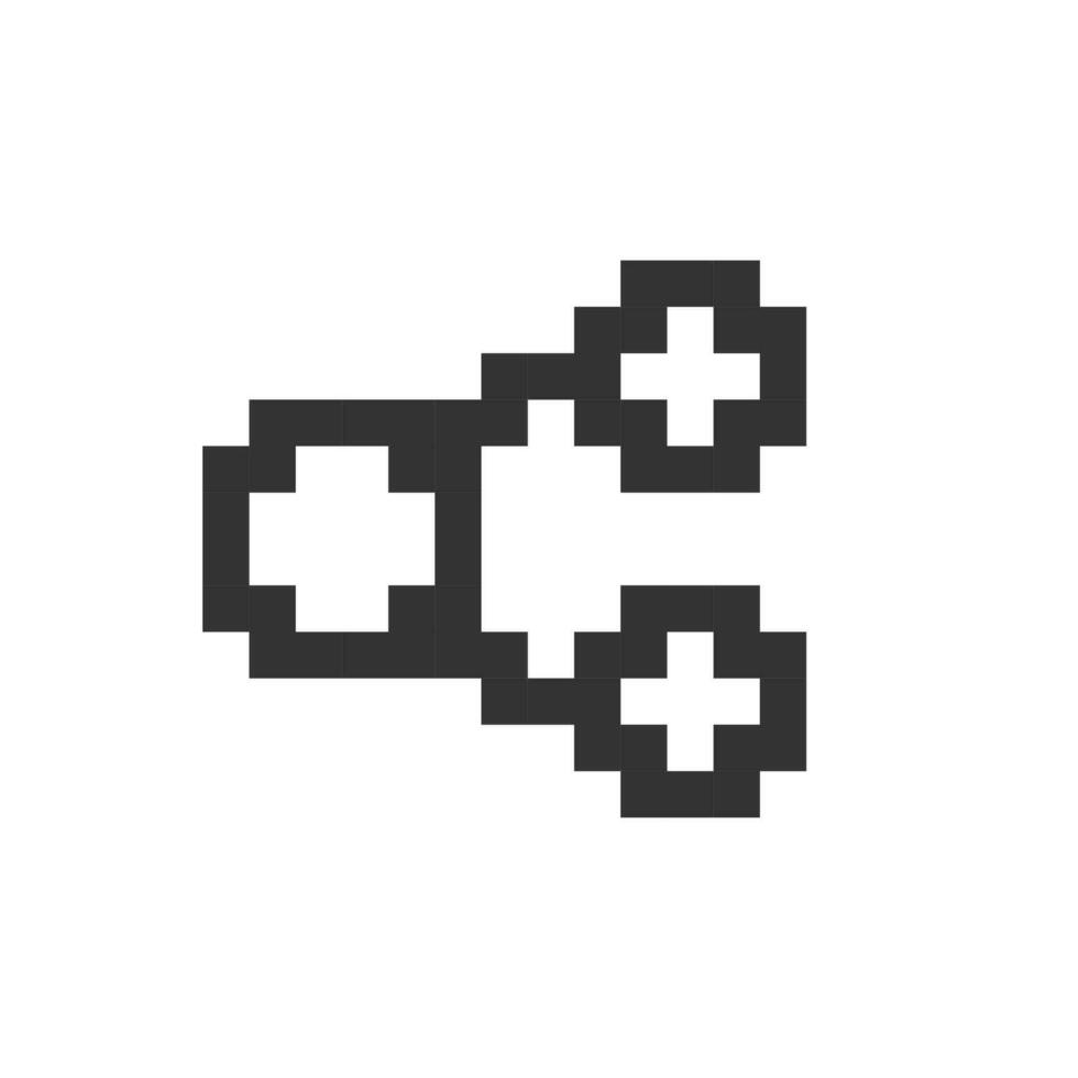 Share pixelated ui icon. Button for social network. Spreading dot in two directions. Editable 8bit graphic element. Outline isolated vector user interface image for web, mobile app. Retro style