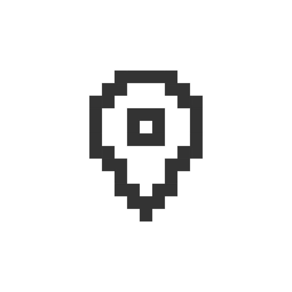 Location pin pixelated ui icon. Saving spot on map. Finding direction, place. Search for. Editable 8bit graphic element. Outline isolated vector user interface image for web, mobile app. Retro style