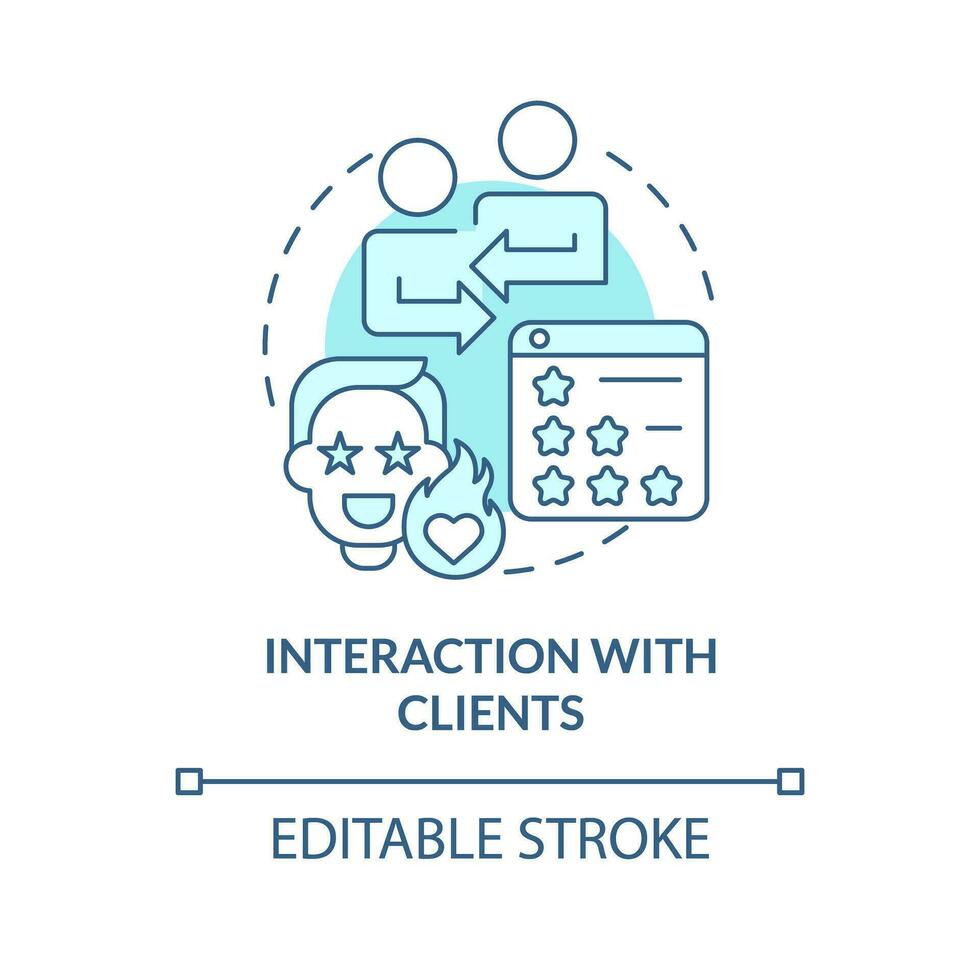 Interaction with clients turquoise concept icon. Customer satisfaction. Online poll. Market analysis. Product review abstract idea thin line illustration. Isolated outline drawing. Editable stroke vector