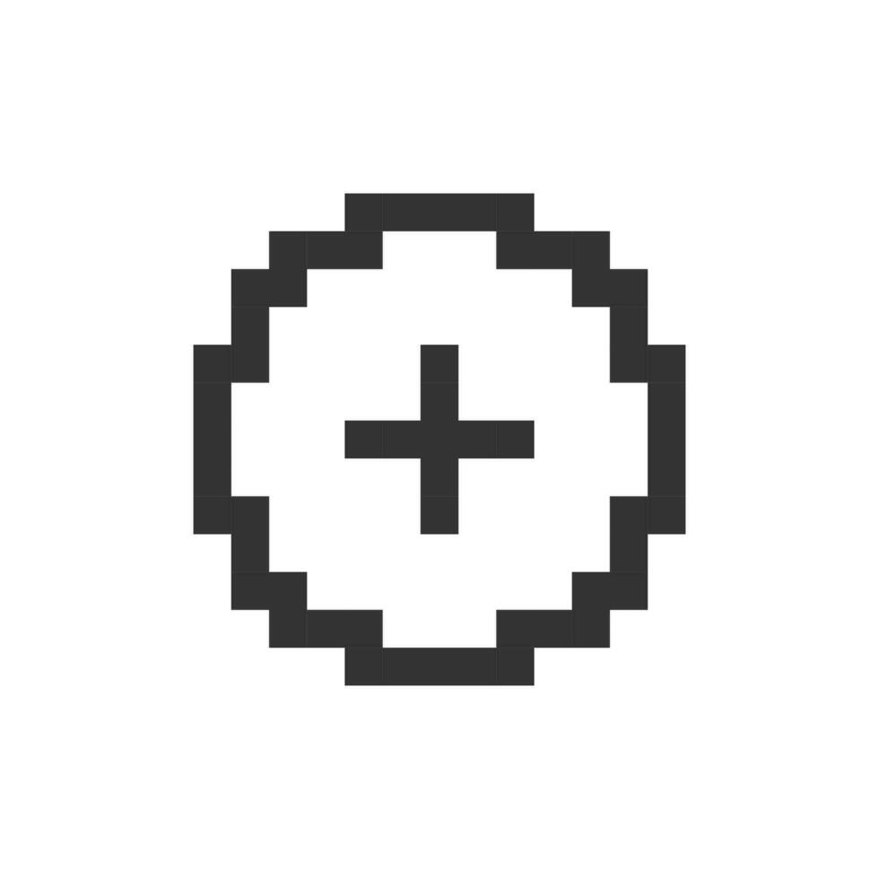 Add button pixelated ui icon. Increase volume. Toolbar control. Boosting sound. Editable 8bit graphic element. Outline isolated vector user interface image for web, mobile app. Retro style
