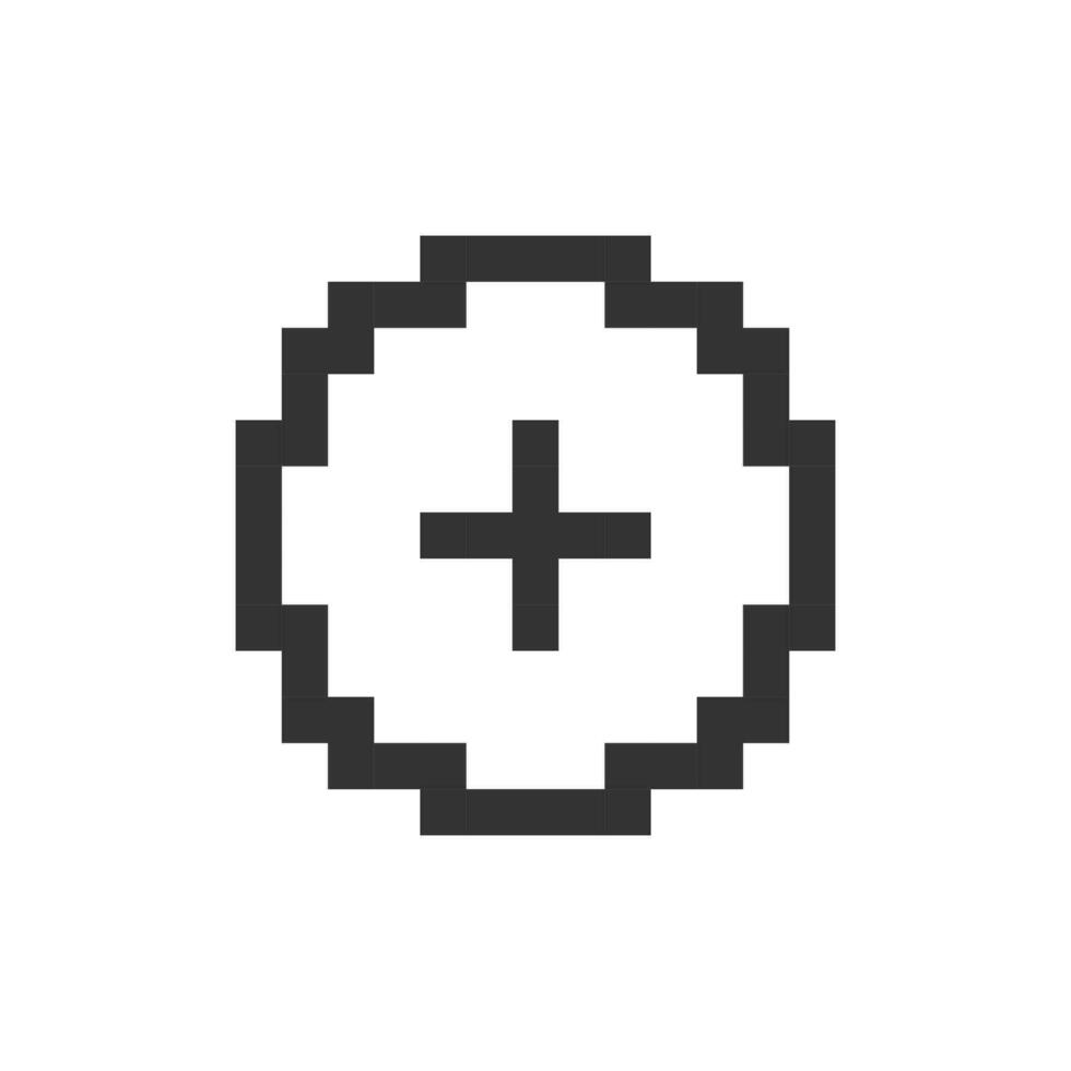 Add button pixelated ui icon. Increase volume. Toolbar control. Boosting sound. Editable 8bit graphic element. Outline isolated vector user interface image for web, mobile app. Retro style