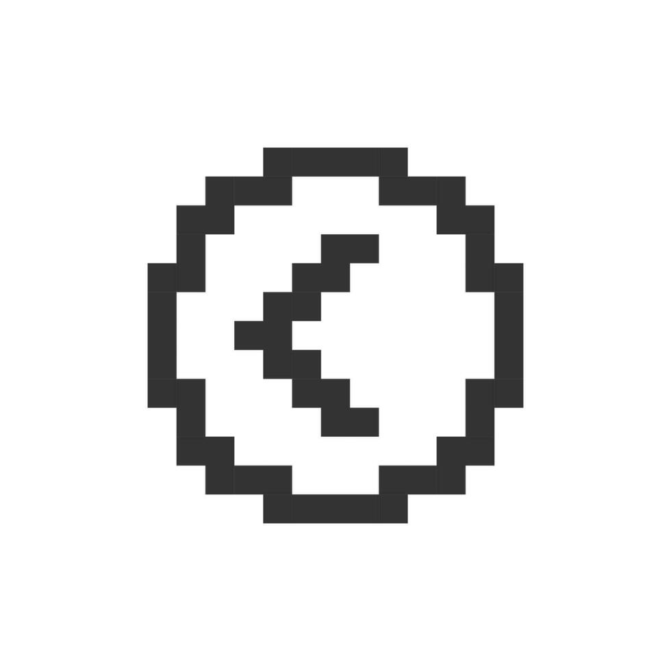 Arrow left button pixelated ui icon. Move back. Toolbar control. Previous track. Menu. Editable 8bit graphic element. Outline isolated vector user interface image for web, mobile app. Retro style