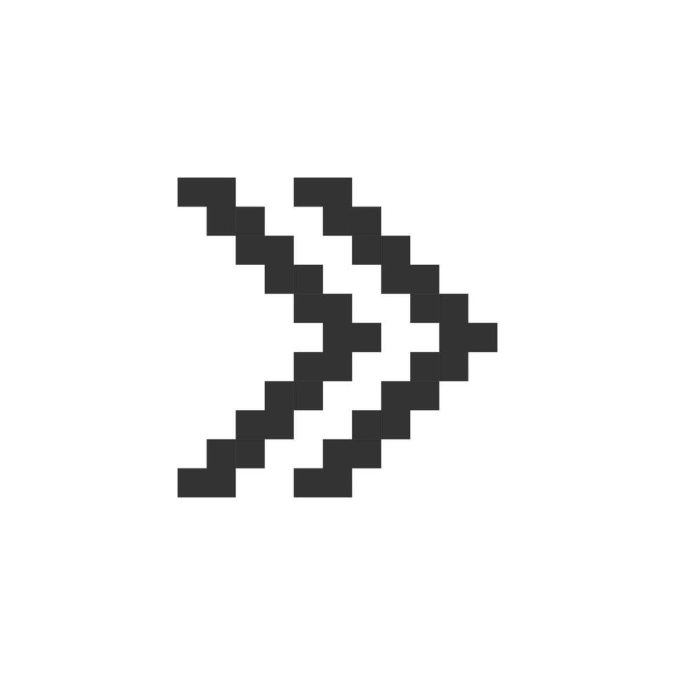 Right double arrow pixelated ui icon. Guillemets. Fast forward button. Speed up. Editable 8bit graphic element. Outline isolated vector user interface image for web, mobile app. Retro style