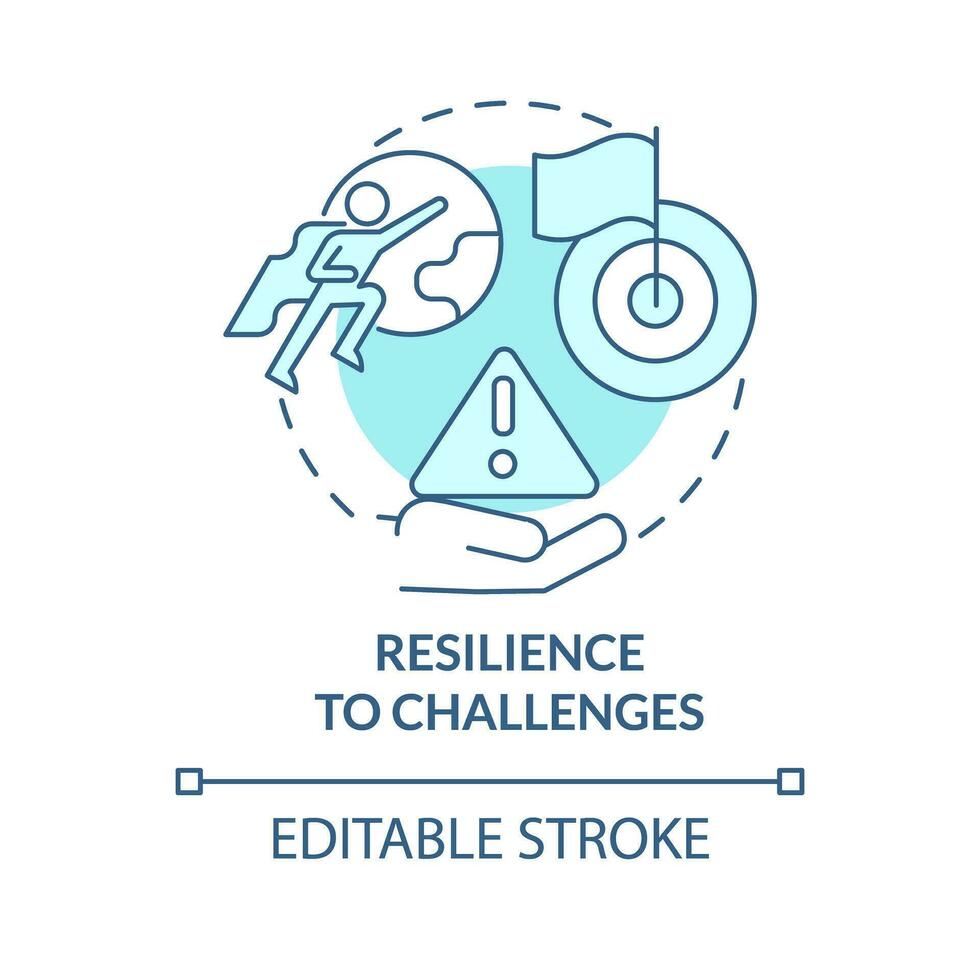Resilience to challenges turquoise concept icon. Goal achievement. Organizational change. Crisis management abstract idea thin line illustration. Isolated outline drawing. Editable stroke vector