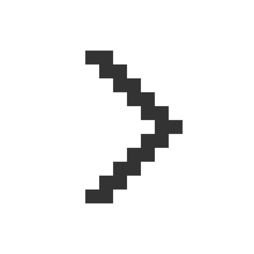 Right arrow pixelated ui icon. Navigation direction. Pointing sign. Angle bracket. Editable 8bit graphic element. Outline isolated vector user interface image for web, mobile app. Retro style
