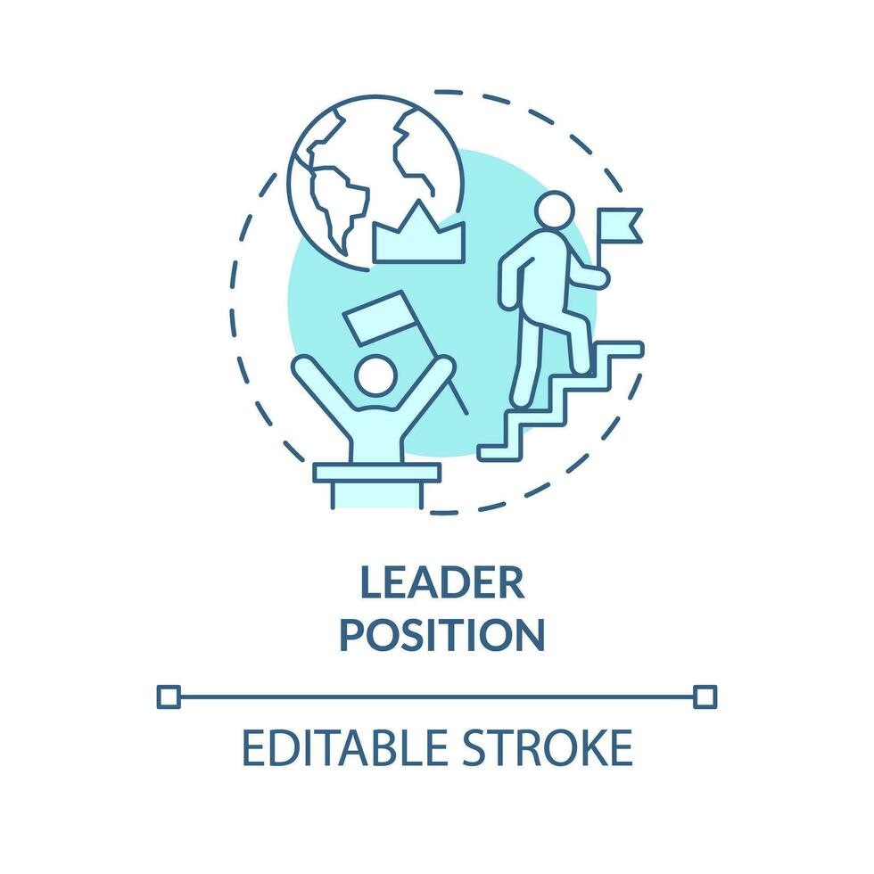 Leader position turquoise concept icon. Leadership development. Business success. Goal achievement. Forward thinking abstract idea thin line illustration. Isolated outline drawing. Editable stroke vector