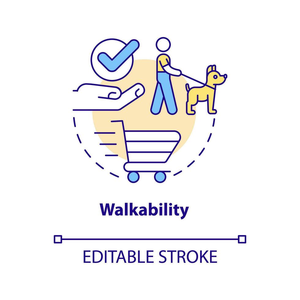 Walkability concept icon. Property purchase. Convenient neighborhoods advantage abstract idea thin line illustration. Isolated outline drawing. Editable stroke vector