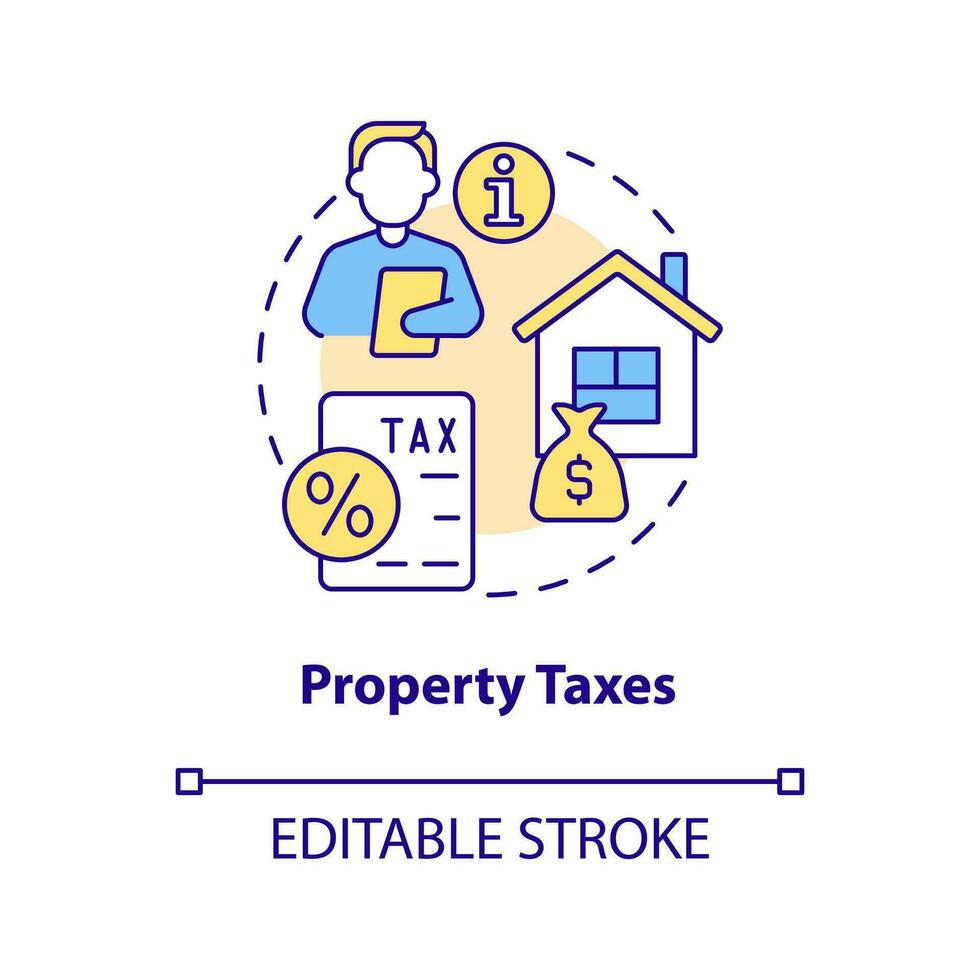 Property taxes concept icon. Efficient real estate payment. Convenient neighborhoods abstract idea thin line illustration. Isolated outline drawing. Editable stroke vector