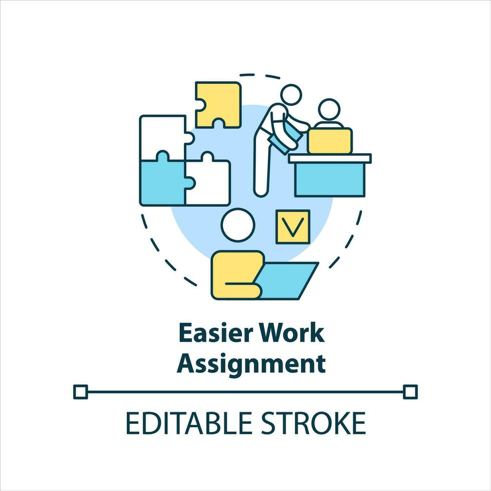 más fácil trabajo asignación concepto icono. mejorar empleados eficiencia a lugar de trabajo resumen idea Delgado línea ilustración. aislado contorno dibujo. editable carrera vector