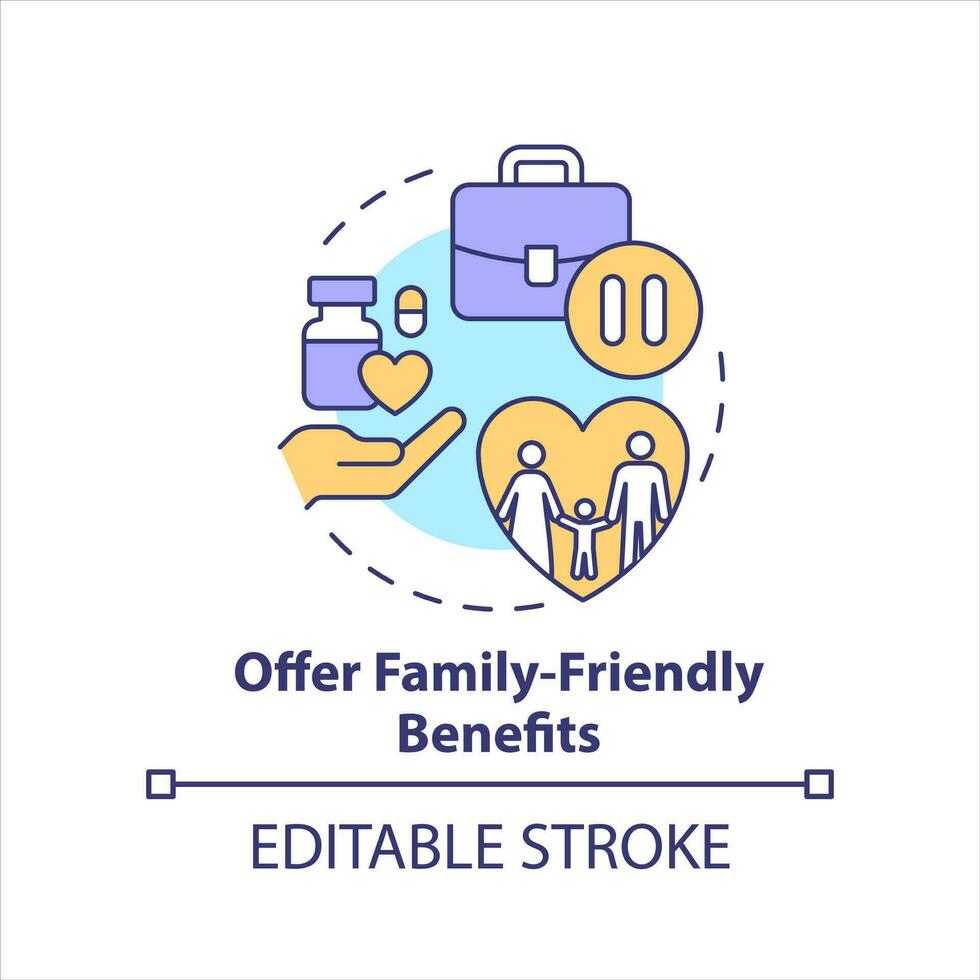 Family-friendly benefits at work concept icon. Support working parents. Engagement abstract idea thin line illustration. Isolated outline drawing. Editable stroke vector