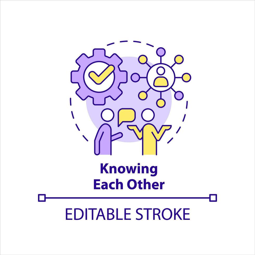 Know each other concept icon. Build strong relationship tip. Workplace relations abstract idea thin line illustration. Isolated outline drawing. Editable stroke vector