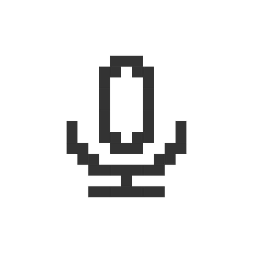 Microphone pixelated ui icon. Voice recorder. Sharing messages. Converting text into audio. Editable 8bit graphic element. Outline isolated vector user interface image for web, mobile app. Retro style