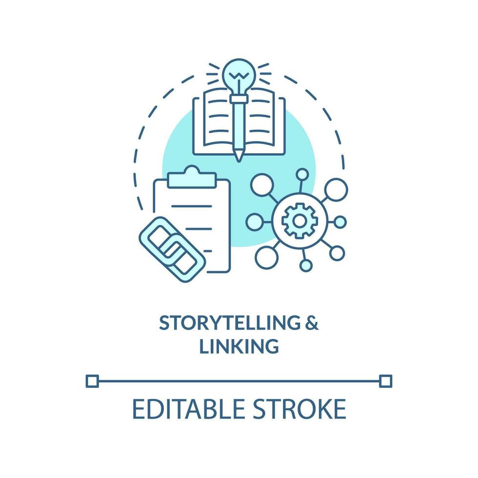 Storytelling, linking technique concept turquoise icon. Visual memorization method abstract idea thin line illustration. Isolated outline drawing. Editable stroke vector