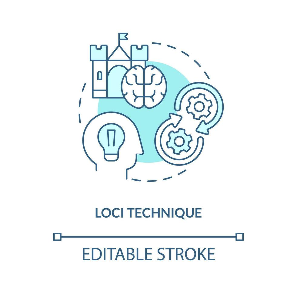 Loci memory technique concept turquoise icon. Mind palace method. Visual memory abstract idea thin line illustration. Isolated outline drawing. Editable stroke vector