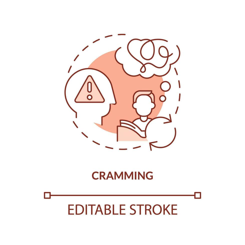 Cramming concept terracotta icon. Ineffective learning. Overload mind abstract idea thin line illustration. Isolated outline drawing. Editable stroke vector