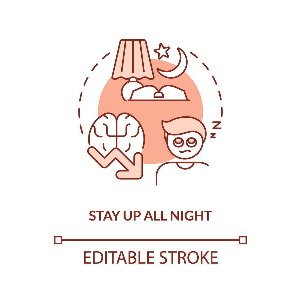 Study all night concept terracotta icon. Low productivity. Ineffective learn abstract idea thin line illustration. Isolated outline drawing. Editable stroke vector