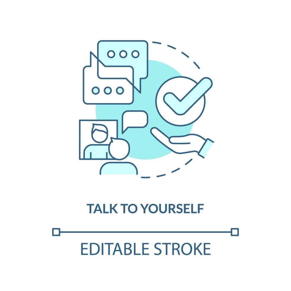 Talk to yourself concept turquoise icon. Effective memory method. Boost memorization abstract idea thin line illustration. Isolated outline drawing. Editable stroke vector