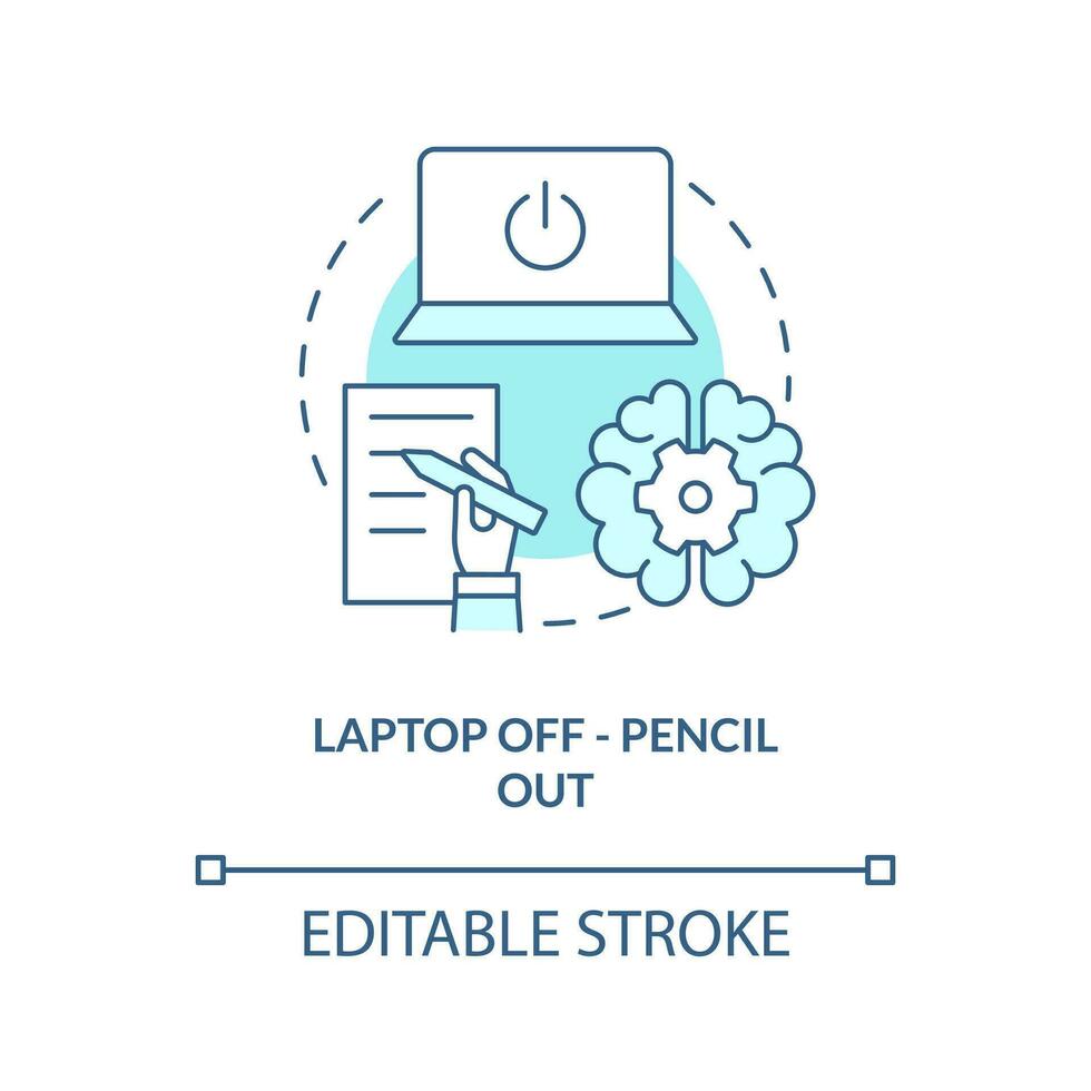 Note taking technique concept turquoise icon. Hand writing boost memorization abstract idea thin line illustration. Isolated outline drawing. Editable stroke vector