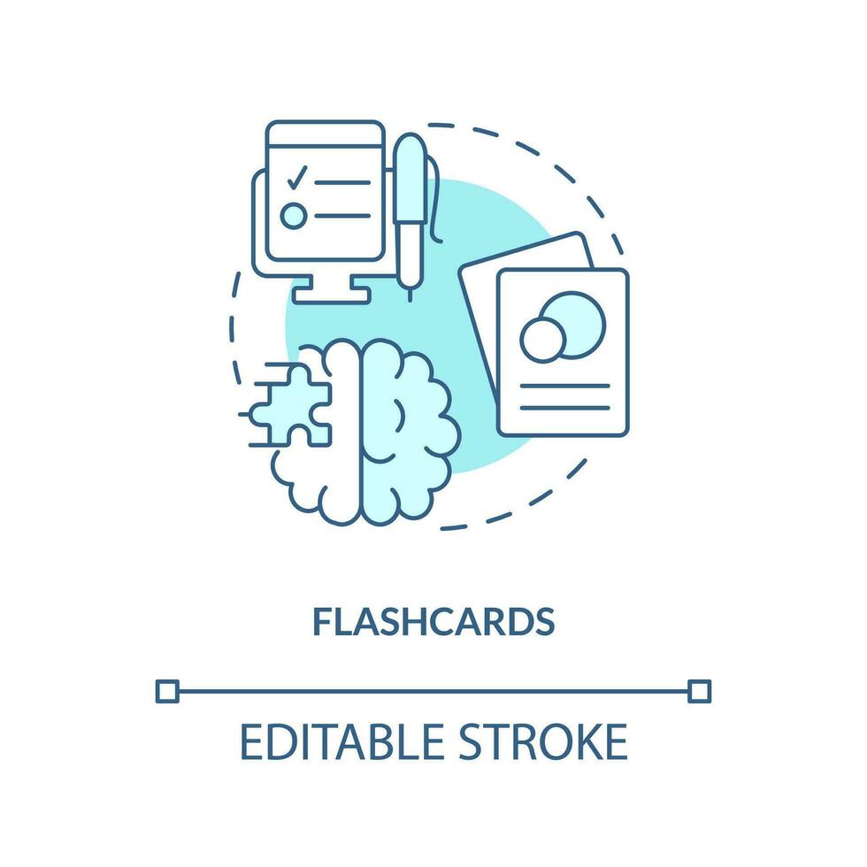 Flashcards concept turquoise icon. Visualize information. Memorization tricks abstract idea thin line illustration. Isolated outline drawing. Editable stroke vector