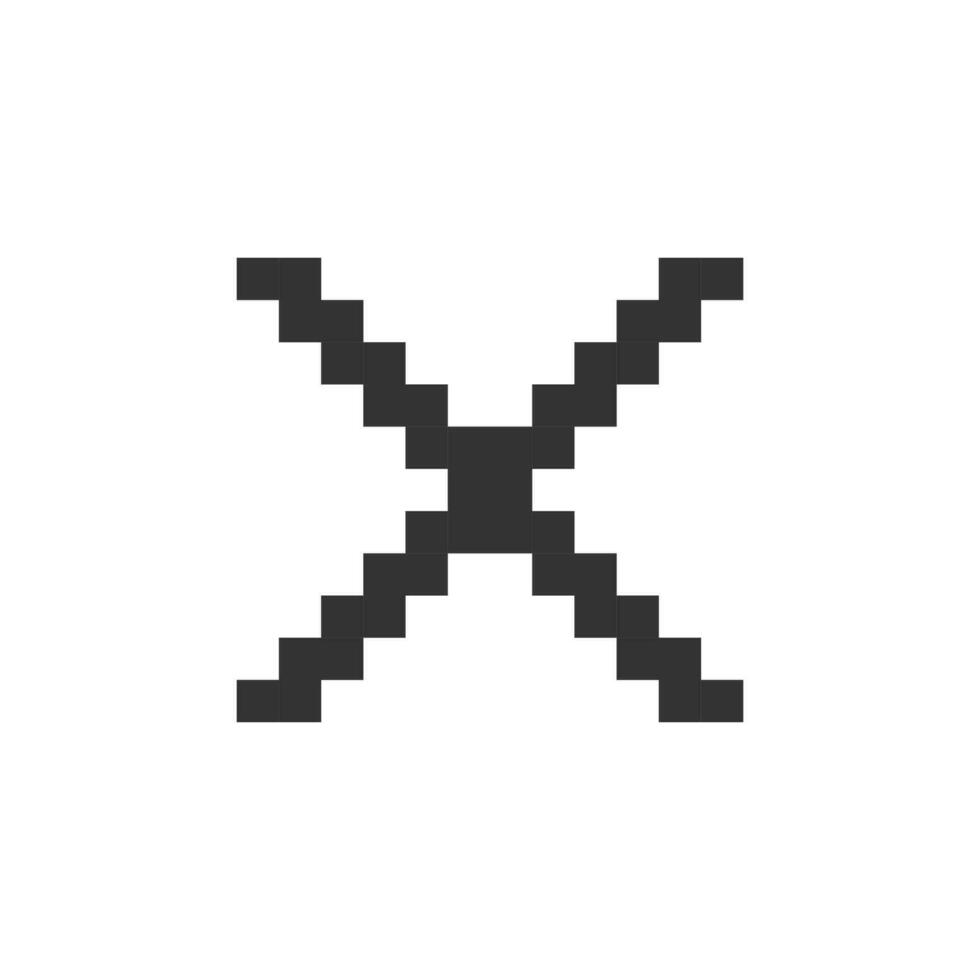 Cross mark pixelated ui icon. Delete action. Cancel button. Close window. Multiplication. Editable 8bit graphic element. Outline isolated vector user interface image for web, mobile app. Retro style