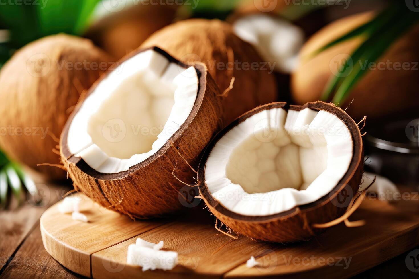 fresh young coconuts in The kitchen table Food Photography AI Generated photo