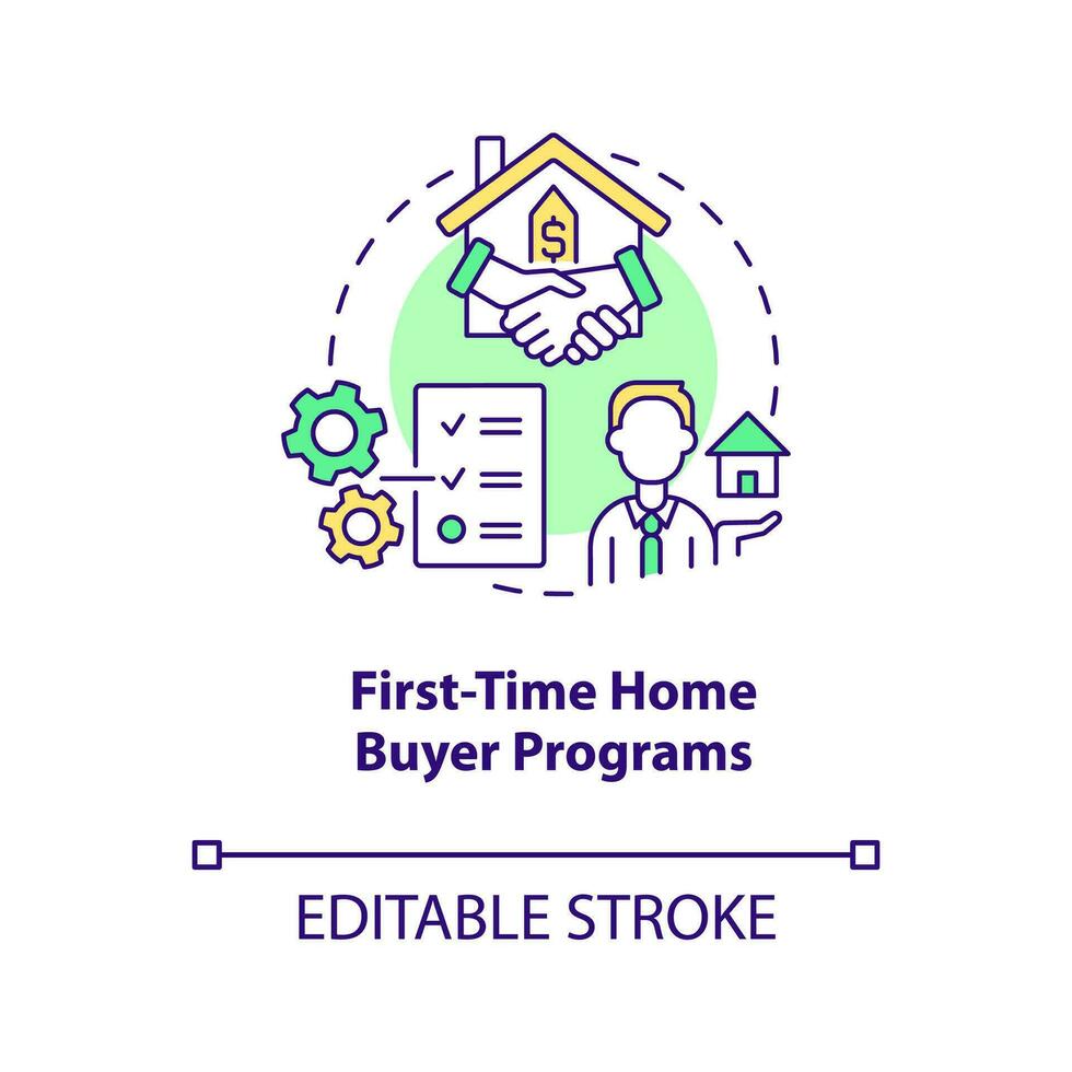 First time home buyer programs concept icon. Downpayment assistance. Homebuying tip abstract idea thin line illustration. Isolated outline drawing. Editable stroke vector